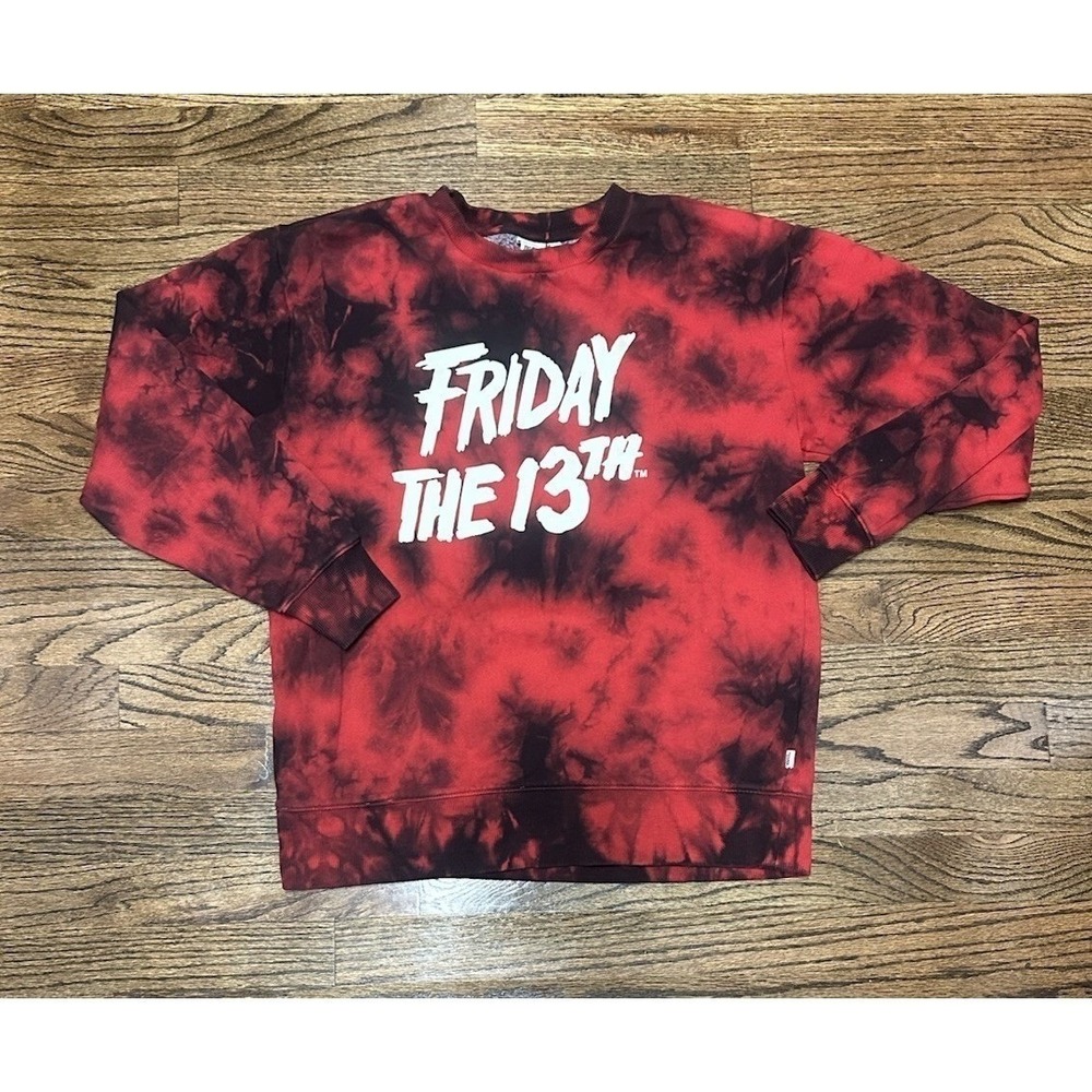 VANS × Friday The 13th Mens Red Black Tie Dye Crew Sweatshirt Neck Sz S